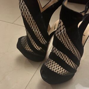 Christian Louboutin Black and Cream Mesh Heels